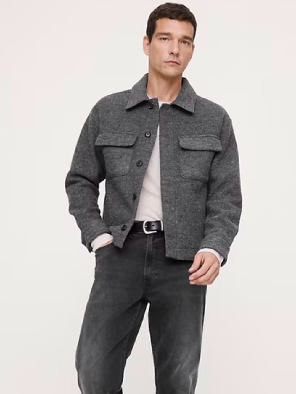 Banana Republic Men's Charcoal boiled-wool blend shirt jacket